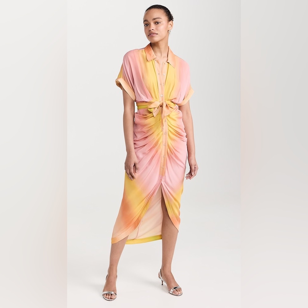 Le Superbe Mike Ruched Dress 4 Ombré Sunset Belted Dolman Sleeve Midi Sundress